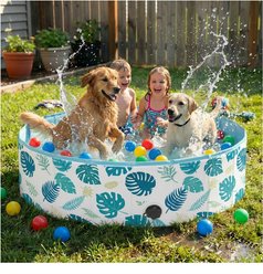 furrybaby Indoor & Outdoor Foldable Portable Kiddie Dog Pool, X-Large, 63-in, Green Leaf