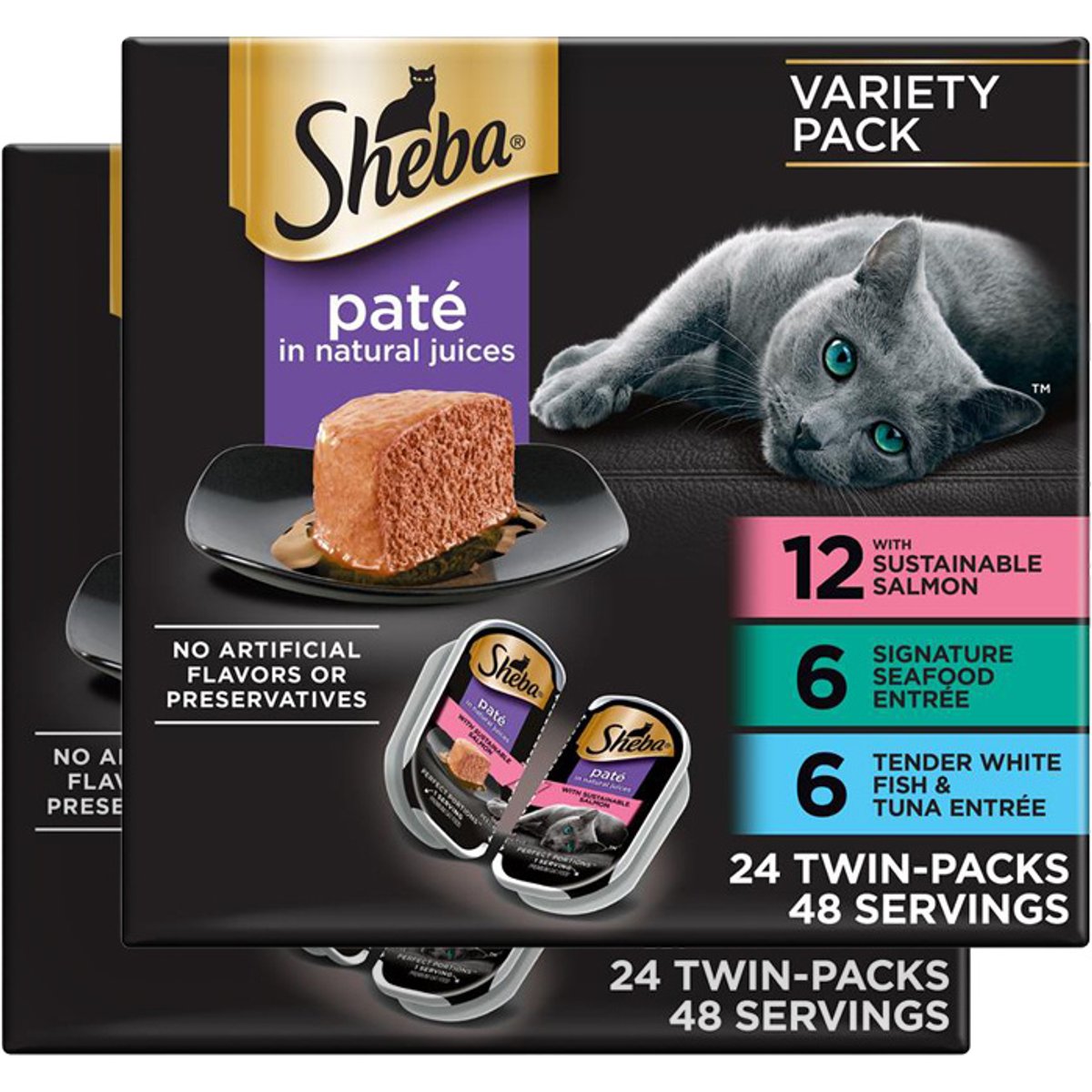 Sheba Perfect Portions Seafood Pate Variety Pack Grain-Free Adult Wet Cat Food Trays, 2.6-oz, case of 24