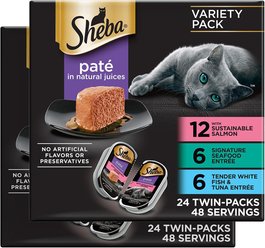 Sheba Perfect Portions Seafood Pate Variety Pack Grain-Free Adult Wet Cat Food Trays, 2.6-oz, case of...