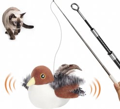 Potaroma 2-in-1 Rechargeable Flapping Sparrow with Aluminum Alloy Exercise Plush Cat Toy Set, Multicolor