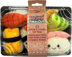 Spot Sushi Nigiri Set 6-Piece with Nip Plush Dog Toy, White/Black/Yellow/Orange/Green/Pink