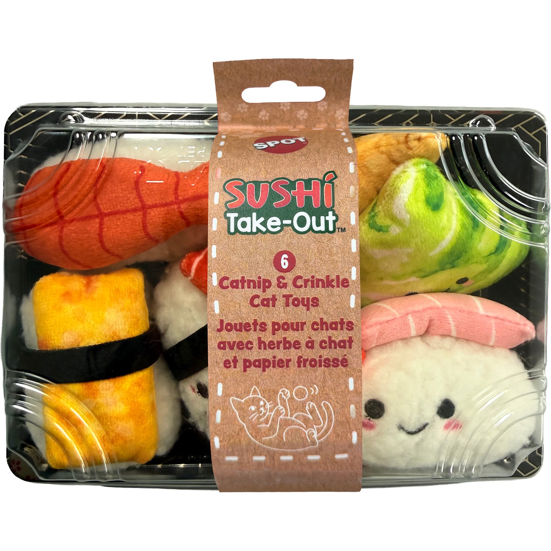 Spot Sushi Nigiri Set 6-Piece with Nip Plush Dog Toy, White/Black/Yellow/Orange/Green/Pink
