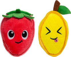 Outward Hound Lemon & Strawberry Xtreme Seamz Reinforced Seams & Multiple Stitching, Durable Plush Dog Toy with Squeaker, Multicolor, Small, 2 count