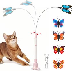 Potaroma Interactive Spinning Butterfly Automatic Exercise Teaser Cat Toy Wand, Multicolor