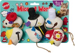 Spot Mice At Work Asst Plush Cat Toy, White/Brown/Black/Yellow/Purple/Blue/Orange, 3-in, 6 count