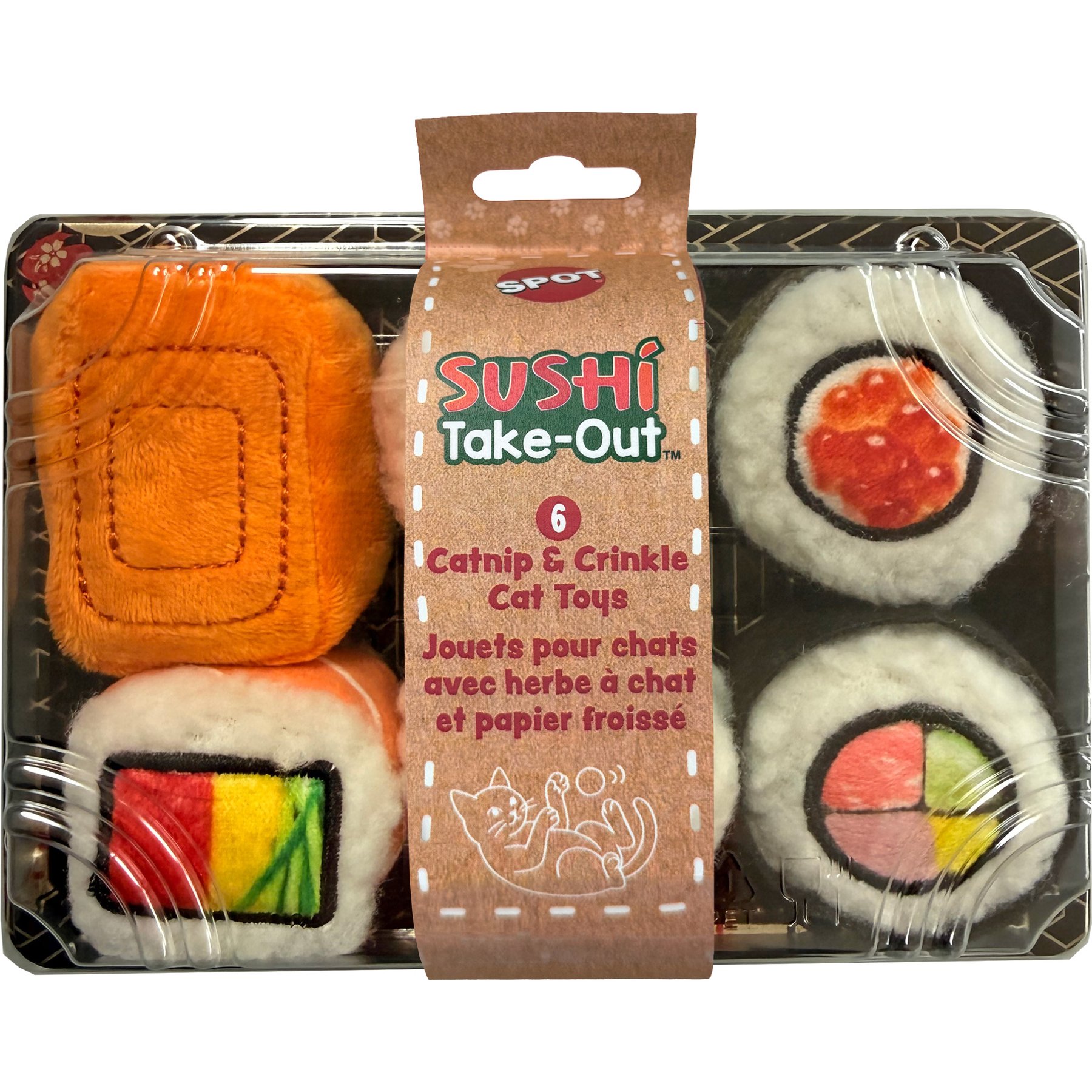 Spot Sushi Roll Set 6-Piece with Nip Plush Cat Toy, Orange/Green/Pink/Black/White