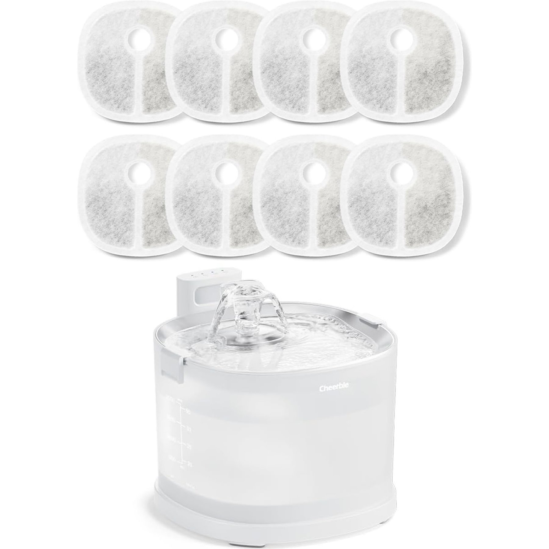 Cheerble Replacement Microfiber Cat Fountain Filter, 2-L, White, 8 count