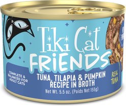 Tiki Cat Friends Tuna, Tilapia & Pumpkin Recipe Grain-Free Wet Cat Food, 5.5-oz can, case of 8