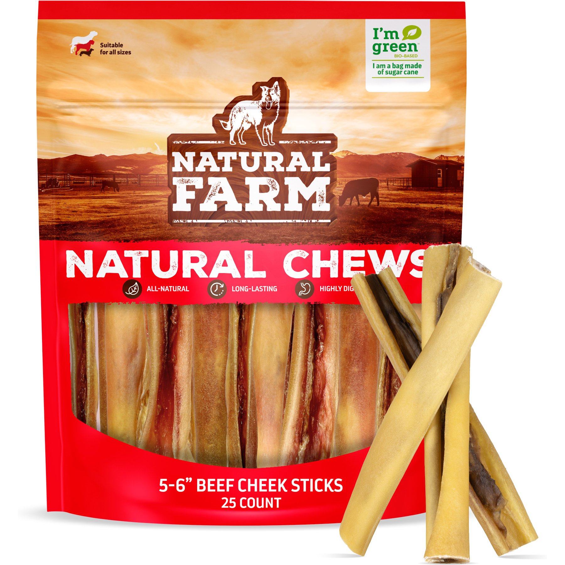 Natural Farm Beef Cheek Sticks Dog Treats, 5 to 6-in, 25 count