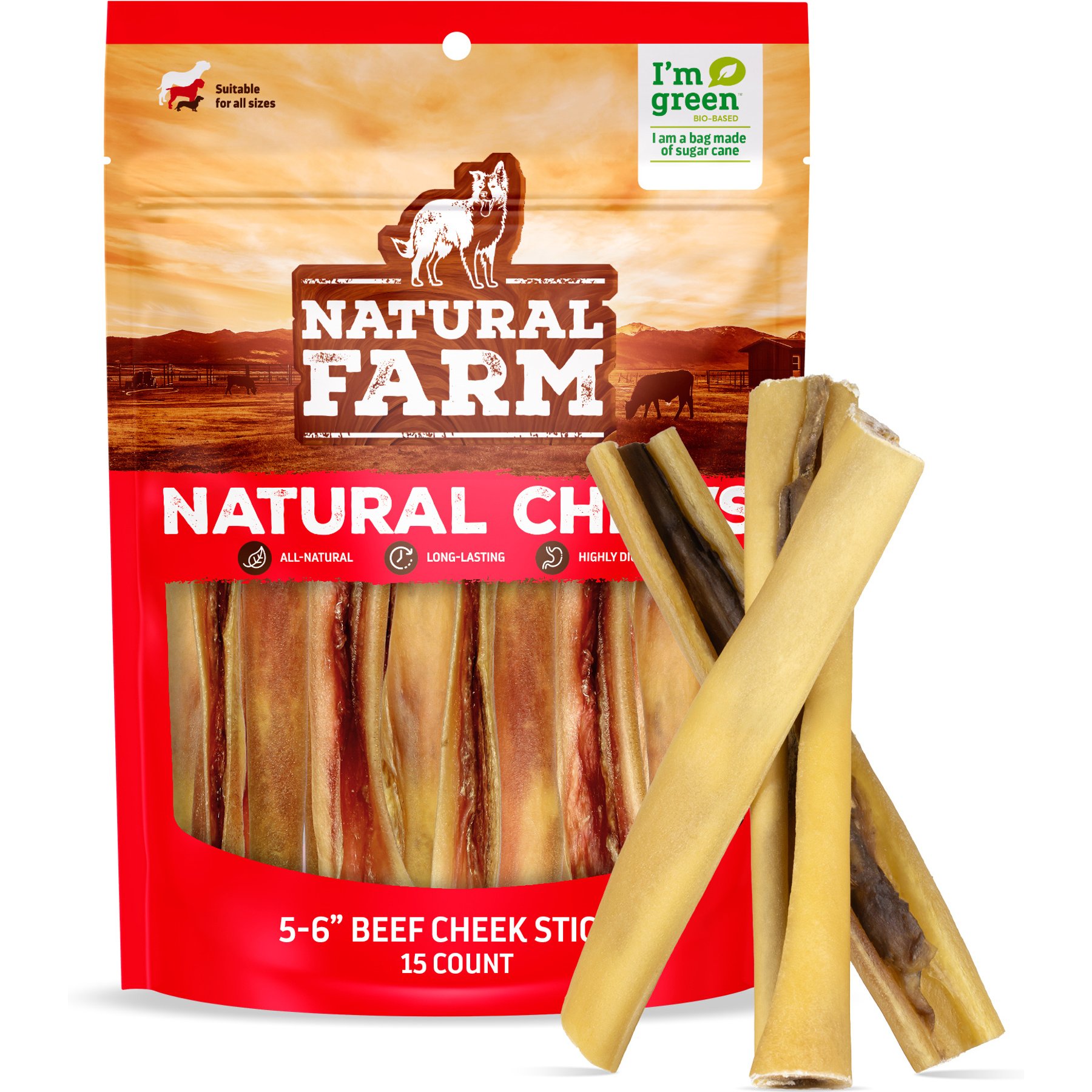 Natural Farm Beef Cheek Sticks Dog Treats, 5 to 6-in, 15 count