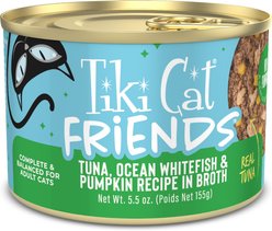 Tiki Cat Friends Tuna, Ocean Whitefish & Pumpkin Recipe Grain-Free Wet Cat Food, 5.5-oz can, case of 8