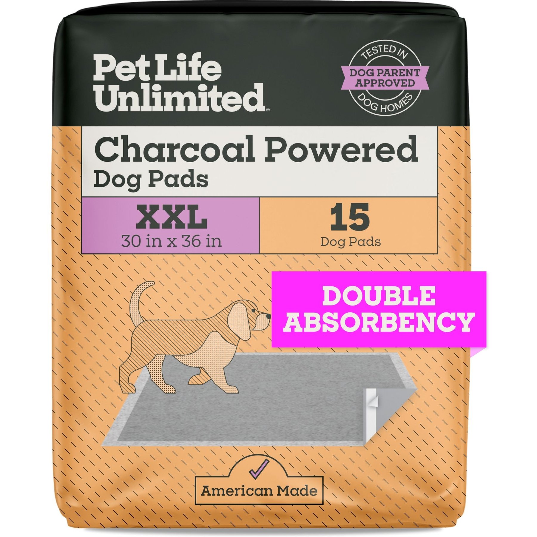 Pet Life Unlimited Charcoal Dog Pee Pads, XX-Large: 29.5 x 35-in, 15 count, Unscented