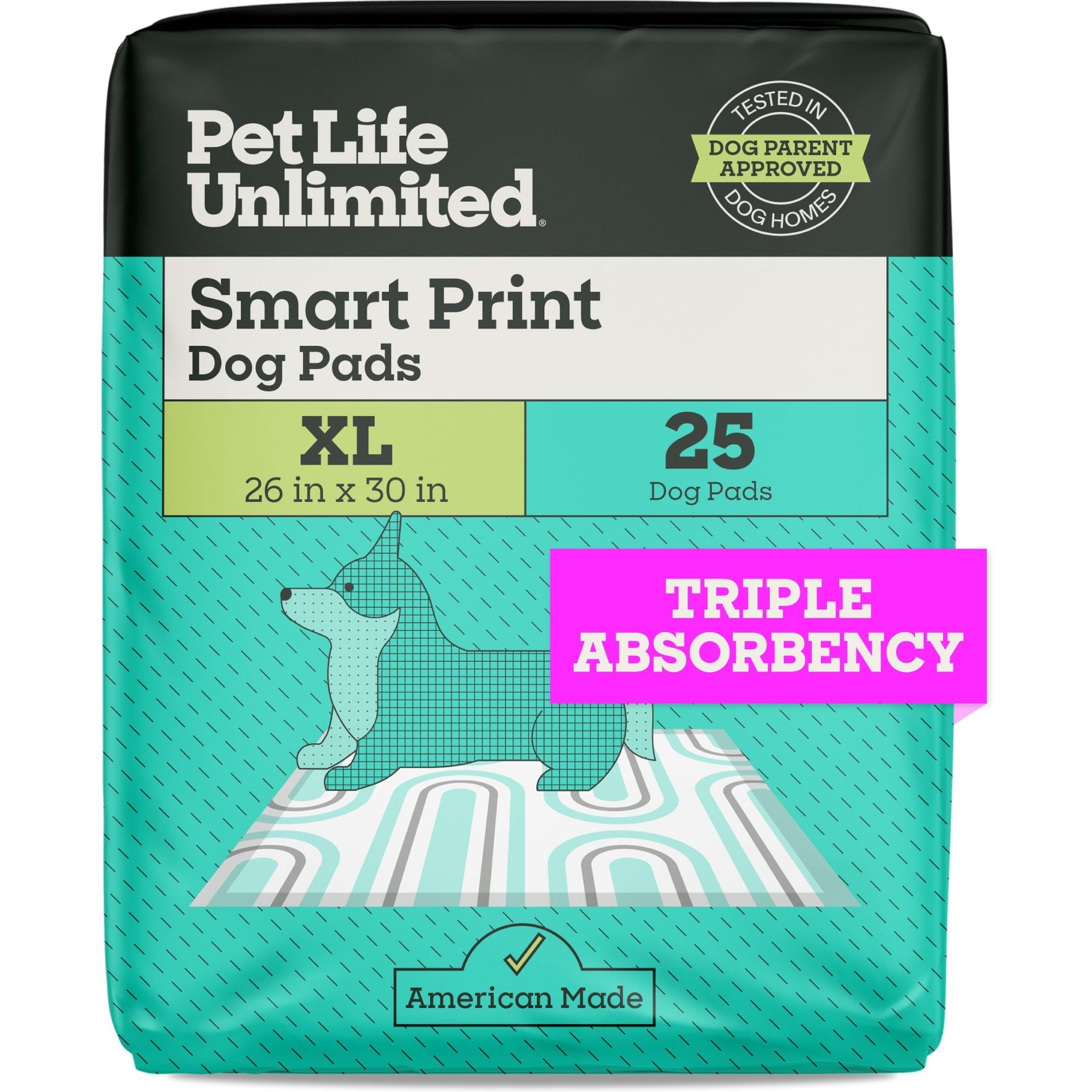 Pet Life Unlimited Smart Prints Dog Pee Pads, Sweet Bluegrass Scent, X-Large: 30 x 26-in, 25 count