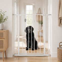 WAOWAO Extra Tall Pressure Mounted Adjustable Metal Pet Dog Gate, 40.55-in x 29-33-in, White