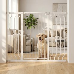 WAOWAO Extra Tall Pressure Mounted Adjustable Metal Pet Dog Gate, 40.55-in x 33-47-in, White