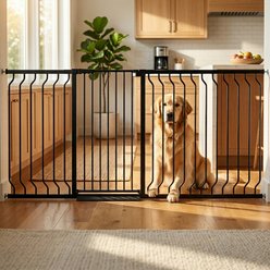 WAOWAO Extra Tall Pressure Mounted Adjustable Metal Pet Dog Gate, 40.55-in x 57-75-in, Black
