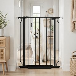 WAOWAO Extra Tall Pressure Mounted Adjustable Metal Pet Dog Gate, 40.55-in x 29-33-in, Black