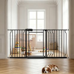 WAOWAO Extra Wide Triple Lock Adjustable Pet Dog Gate with Clear Acrylic Panel, Black, 57 to 64-in
