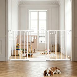 WAOWAO Extra Wide Triple Lock Adjustable Pet Dog Gate with Clear Acrylic Panel, White, 57 to 64-in slide 1 of 9