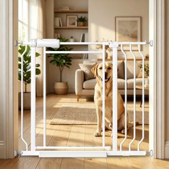 WAOWAO Extra Wide Triple Lock Adjustable Pet Dog Gate with Clear Acrylic Panel, White, 29 to 37-in