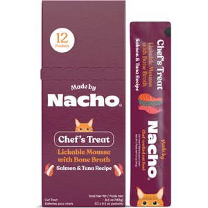 Made by Nacho Tuna & Salmon Recipe Grain-Free Lickable Cat Treats, 0.5-oz pouch, case of 12