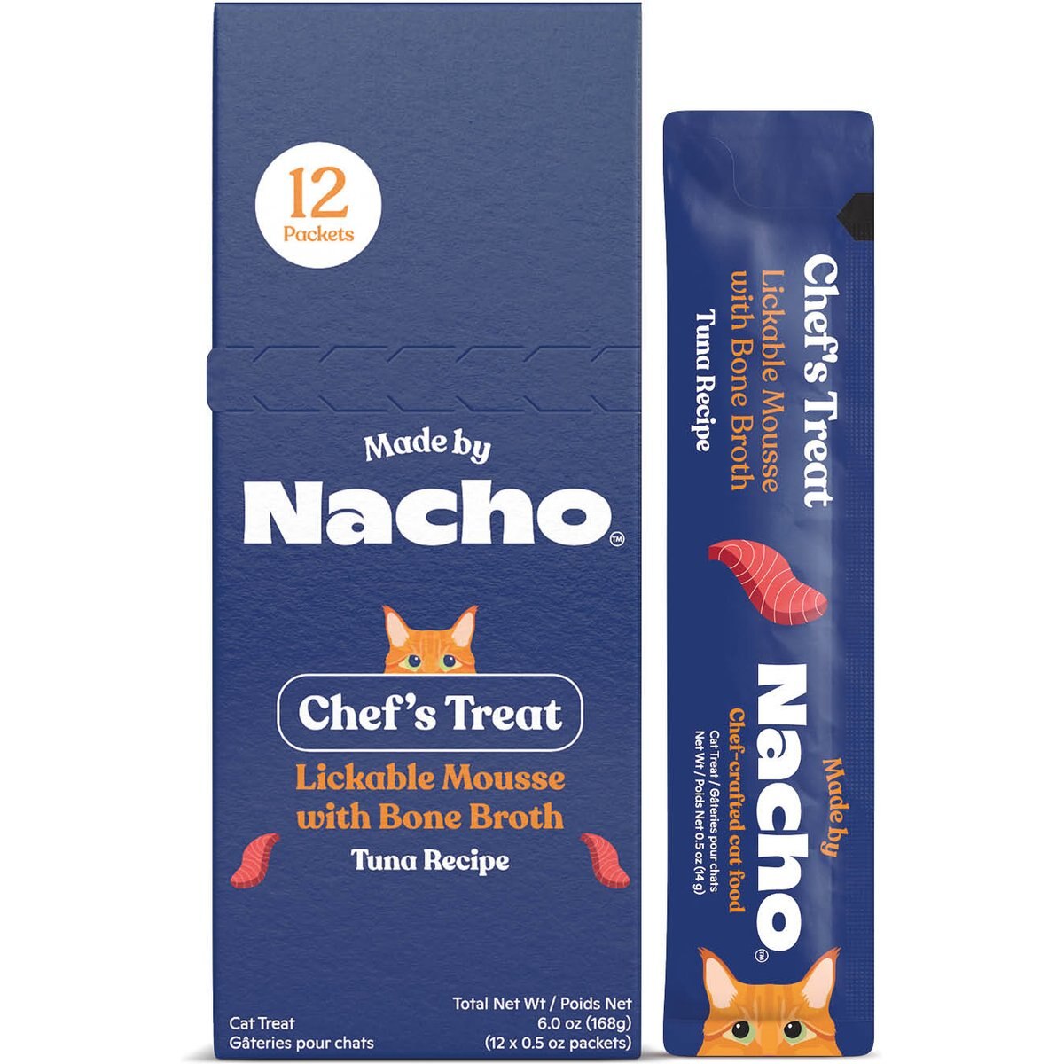 Made by Nacho Tuna Recipe with Bone Broth Grain-Free Lickable Cat Treats, 0.5-oz pouch, case of 12
