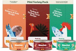 Made by Nacho Chicken, Herring, Salmon & Turkey Variety Pack Grain-Free Pate Wet Cat Food, 5.5-oz can, case of 12