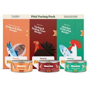 Made by Nacho Chicken, Herring, Salmon & Turkey Variety Pack Grain-Free Pate Wet Cat Food, 5.5-oz can, case of 12