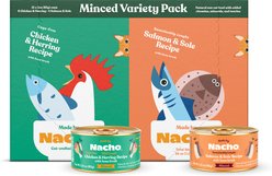 Made by Nacho Chicken, Herring & Salmon Variety Pack Minced Wet Cat Food, 3-oz can, case of 12