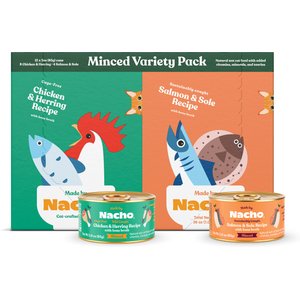 Made by Nacho Chicken, Herring & Salmon Variety Pack Minced Wet Cat Food, 3-oz can, case of 12
