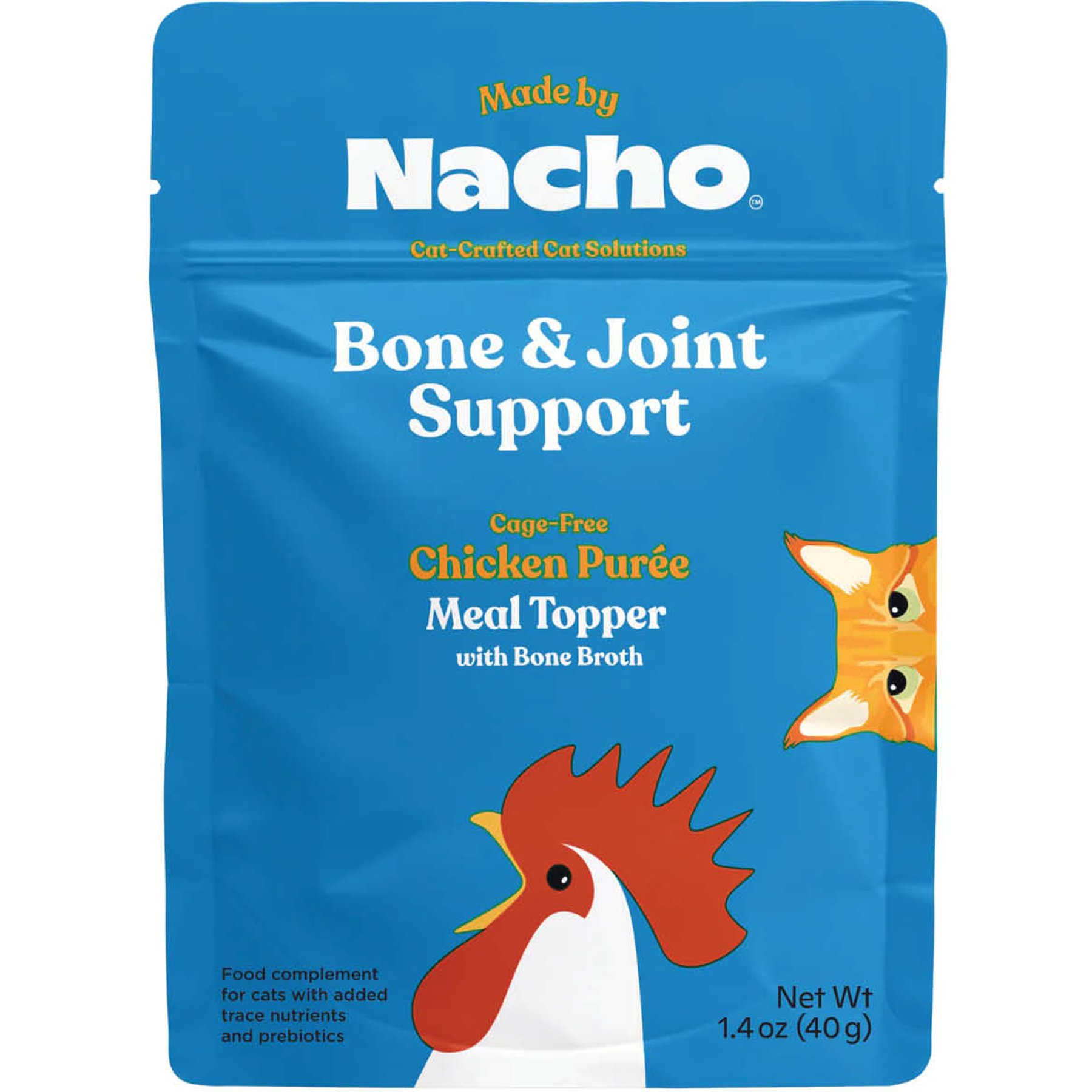 Made by Nacho Bone & Joint Support Cage-Free Chicken Puree with Bone Broth Wet Cat Food Topper, 1.4-oz pouch, case of 18