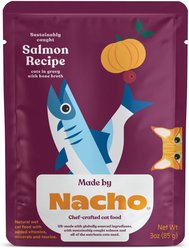 Made by Nacho Sustainably Caught Salmon Recipe Cuts in Gravy with Bone Broth Wet Cat Food, 3-oz pouch, case of 12