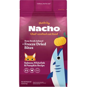 Made by Nacho Sustainably Caught Salmon, Whitefish & Pumpkin Recipe with Freeze-Dried Chicken Liver Dry Cat Food, 4-lb bag
