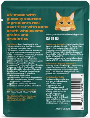 Show full view: Made by Nacho Grass-Fed, Grain-Finished Beef Recipe Cuts In Gravy with Bone Broth Wet Cat Food, 3-oz pouch, case of 12 slide 3 of 10