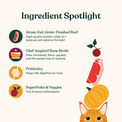 Show full view: Made by Nacho Grass-Fed, Grain-Finished Beef Recipe Cuts In Gravy with Bone Broth Wet Cat Food, 3-oz pouch, case of 12 slide 5 of 10