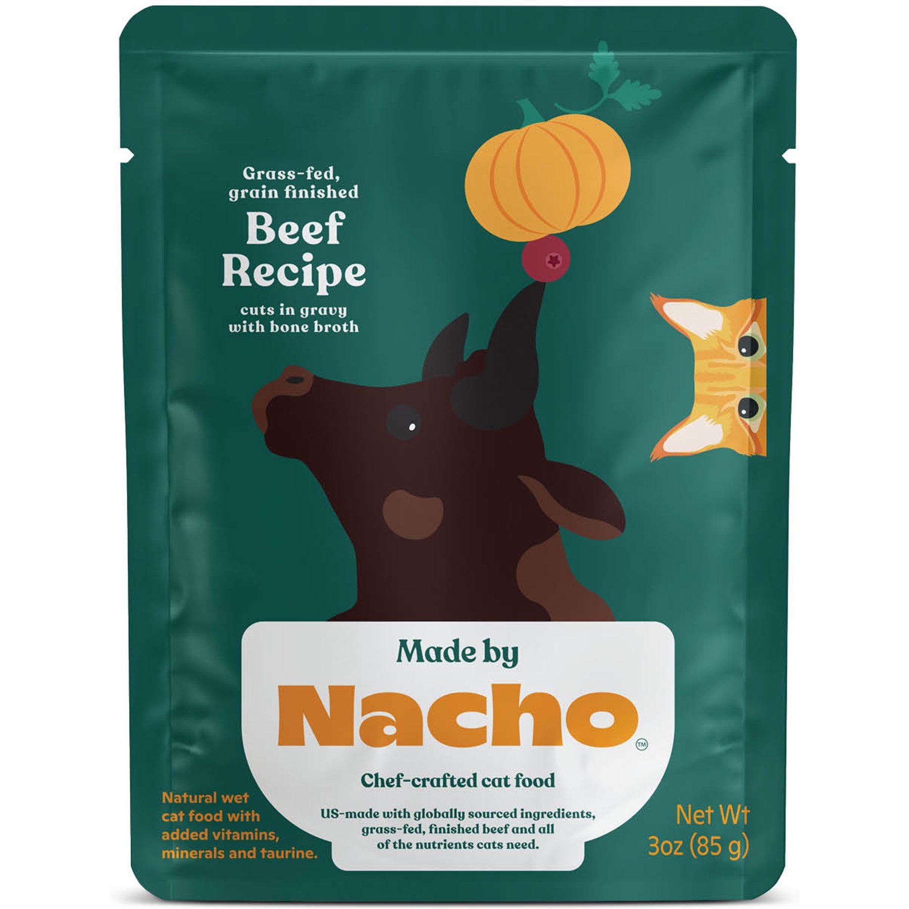 Made by Nacho Grass-Fed, Grain-Finished Beef Recipe Cuts In Gravy with Bone Broth Wet Cat Food, 3-oz pouch, bundle of 24