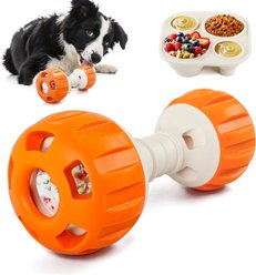 allforpaws Treat Hider Treat Ball Dumbell Dog Toy, Orange, 7.5 x 3.9 x 4.3-in