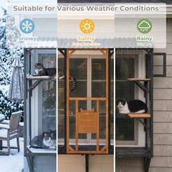 Yafylly Outdoor Window Catio Wooden Cat House, Black & Brown slide 2 of 8