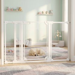 WAOWAO Auto-Close Clear Acrylic Dog Gate for Stairs & Hallways, White, 57 to 66-in