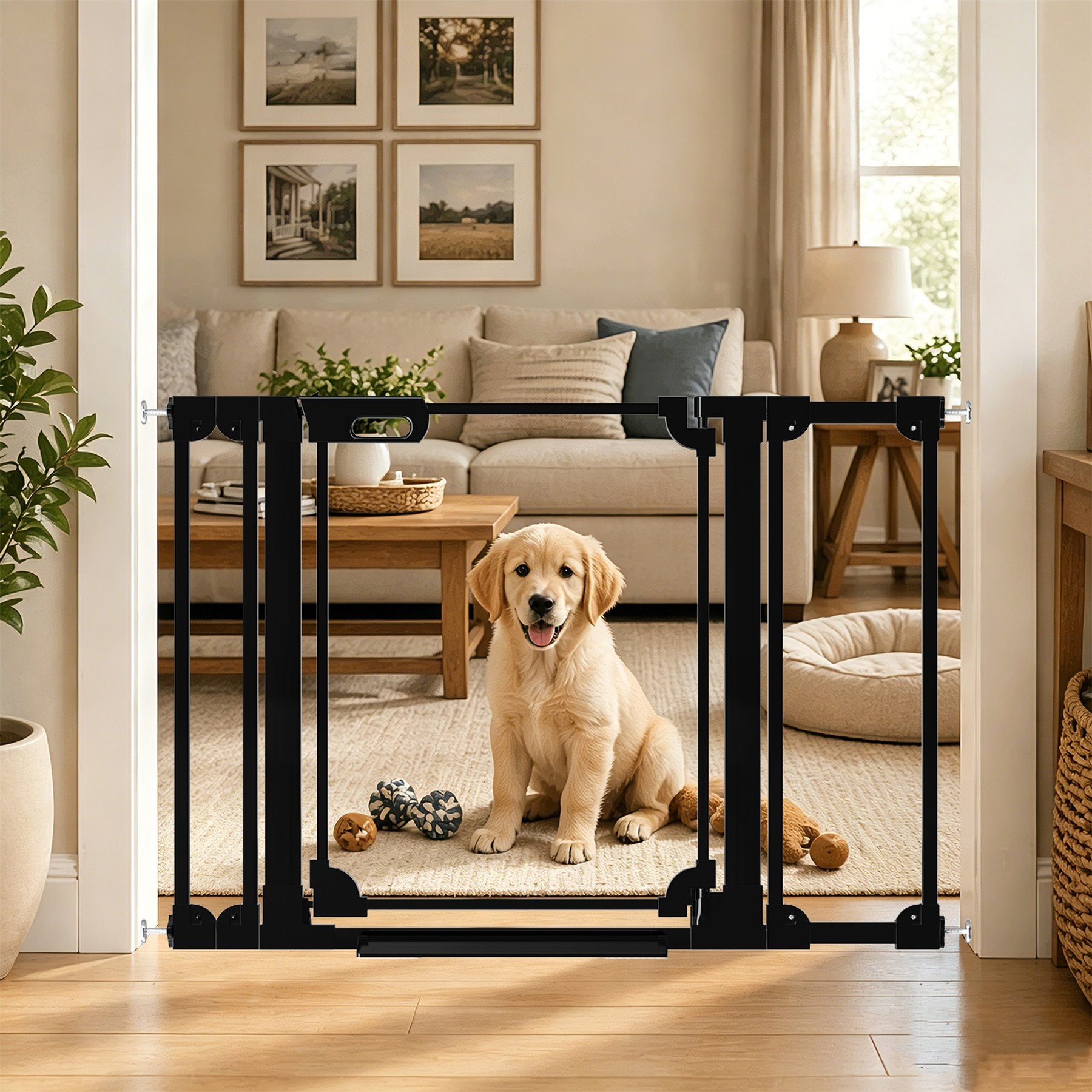 WAOWAO Auto-Close Clear Acrylic Dog Gate for Stairs & Hallways, 29-47-in, Black