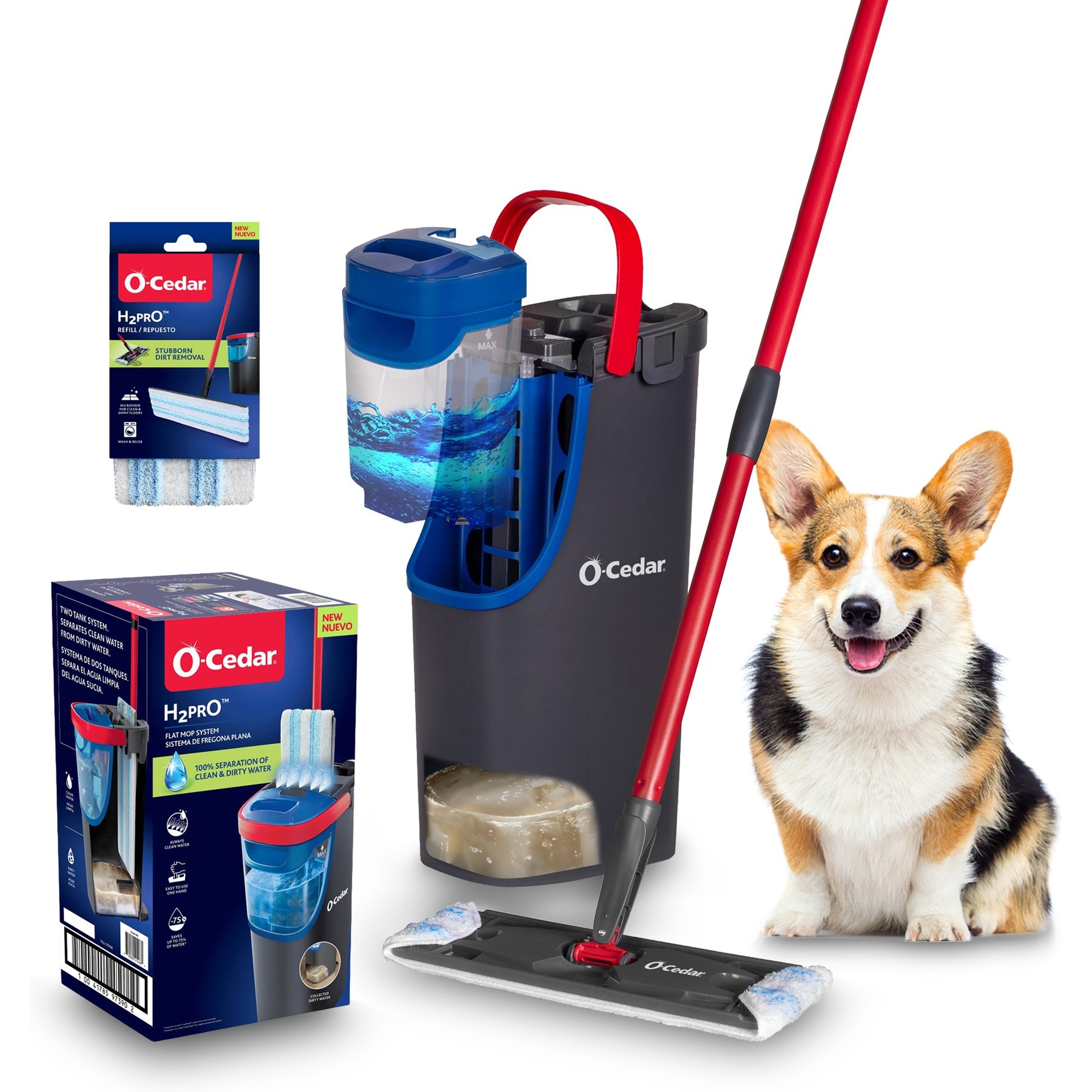 O-Cedar H2prO Flat Mop + Extra Mop Head Replacement