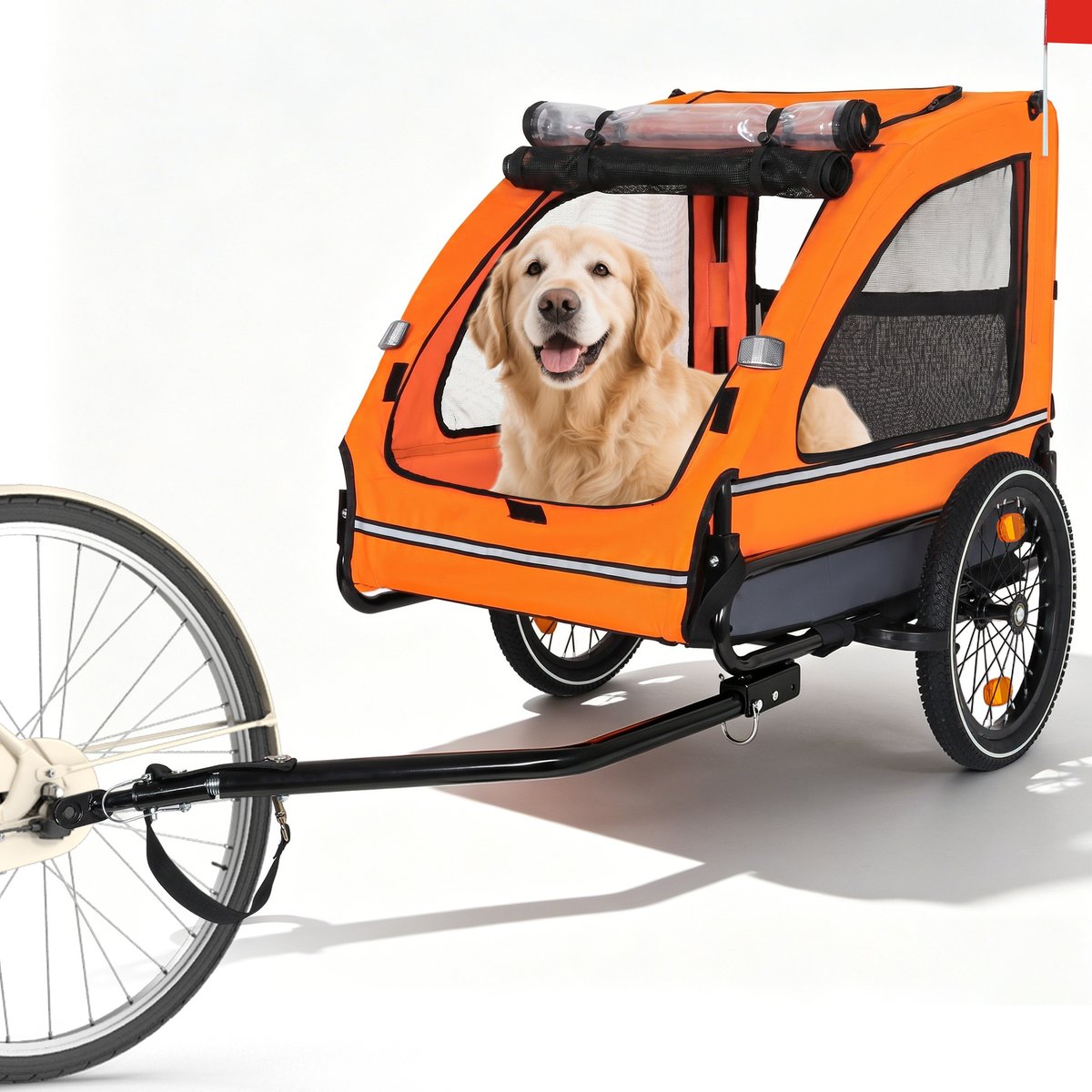 Yafylly Bike Trailer Dog Cart with Easy Folding Cart Frame, Quick Release Wheel, Non-Slip Floor & Internal Leash, Medium, Orange