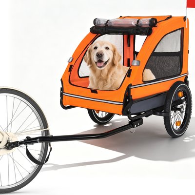Yafylly Yafylly Bike Trailer Dog Cart with Easy Folding Cart Frame, Quick Release Wheel, Non-Slip Floor & Internal Leash, Medium, Orange