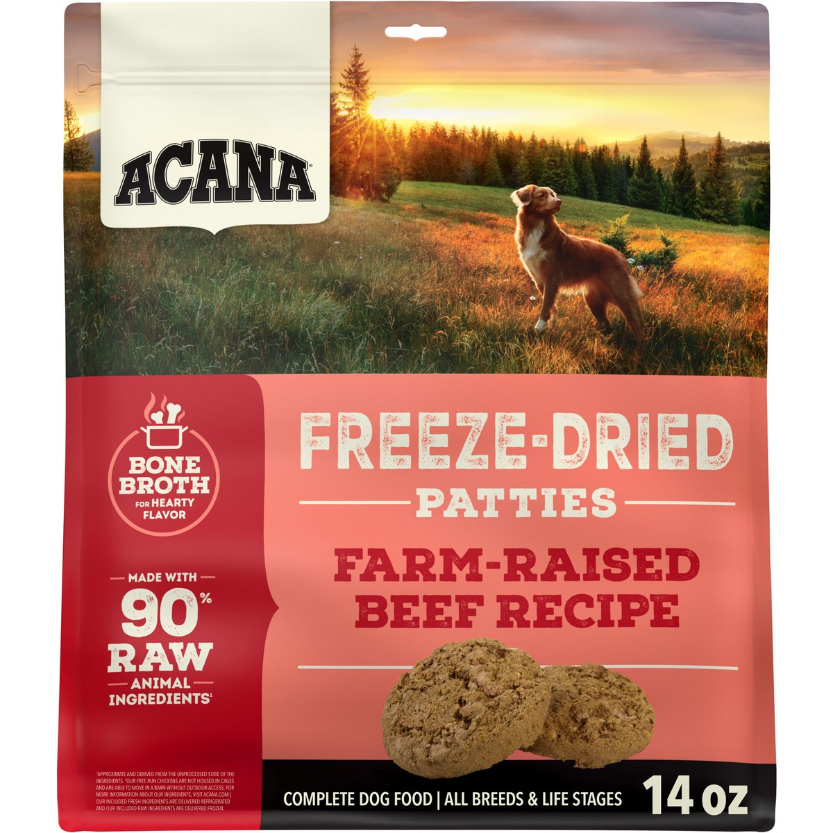 ACANA Ranch-Raised Beef Patties Grain-Free High-Protein Freeze-Dried Dog Food & Topper, 14-oz bag