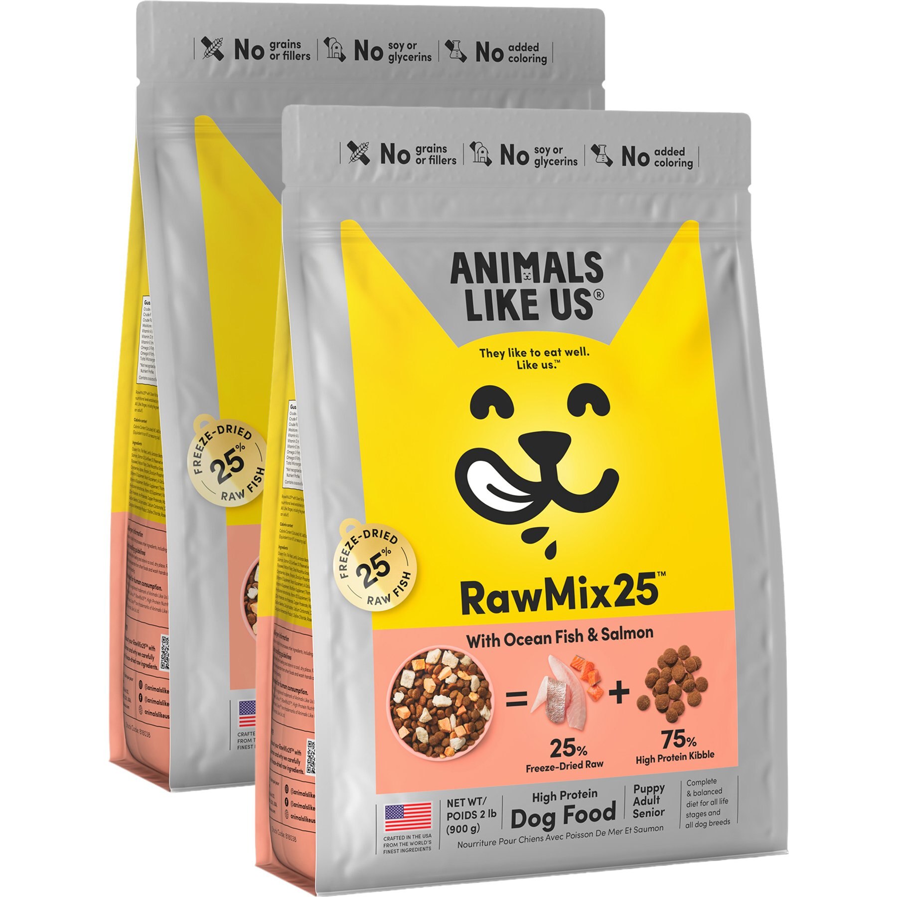 Animals Like Us RawMix25 Ocean Fish & Salmon Recipe Grain-Free Dog Food, 4-lb bundle