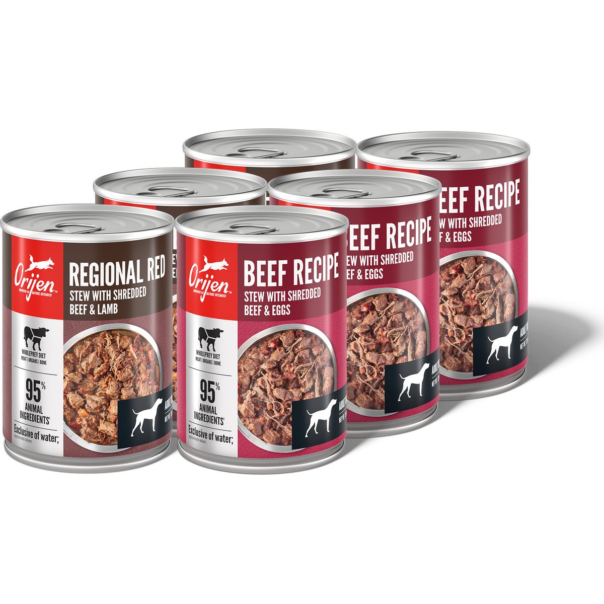 ORIJEN Regional Red & Beef Variety Pack Real Meat Shreds Wet Dog Food, 12.8-oz can, case of 6
