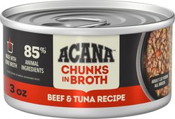 ACANA Beef & Tuna Chunks in Broth Wet Cat Food, 3-oz can, case of 12