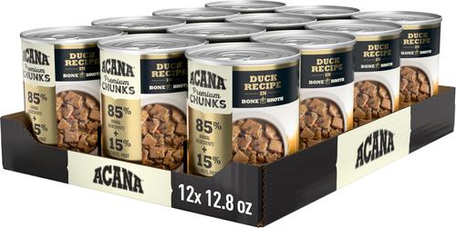 Show full view: ACANA Premium Chunks Duck in Bone Broth Grain-Free Wet Dog Food, 12.8-oz can, case of 12 slide 4 of 12