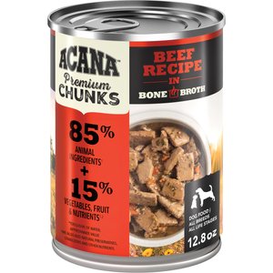 ACANA Premium Chunks Beef in Bone Broth Grain-Free Wet Dog Food, 12.8-oz can, case of 12