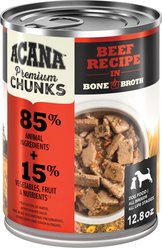 ACANA Premium Chunks Beef in Bone Broth Grain-Free Wet Dog Food, 12.8-oz can, case of 12